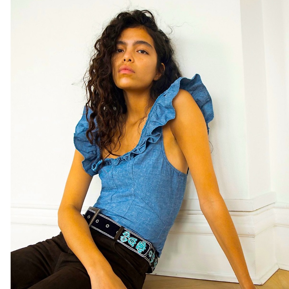 Free People ruffle denim top
